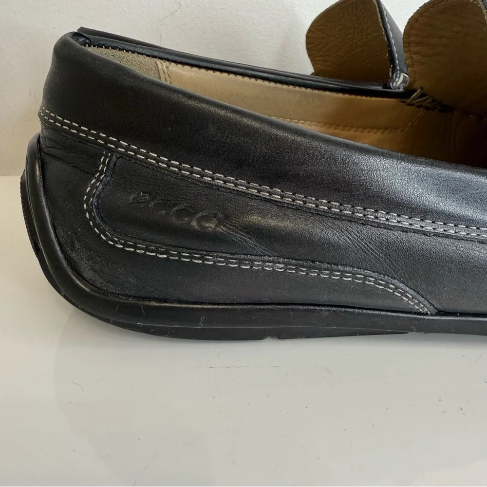 Ecco Black Leather Classic Moc Toe Leather Loafer Shoe Slip On Men Size 42 US 8